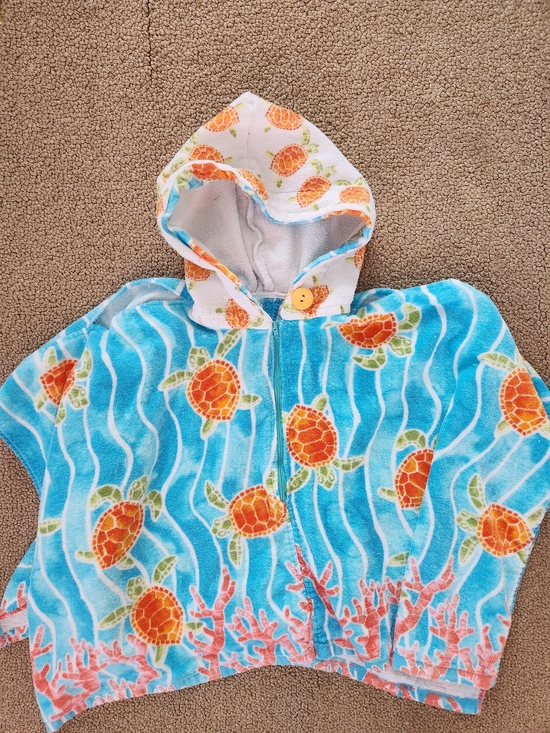 Other - Kids Hooded Towel Poncho with Orange Turtle Print